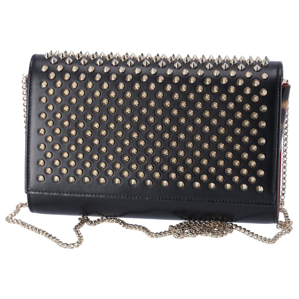 Christian Louboutin Paloma Clutch Crossbody Black Leather Leopard Studded